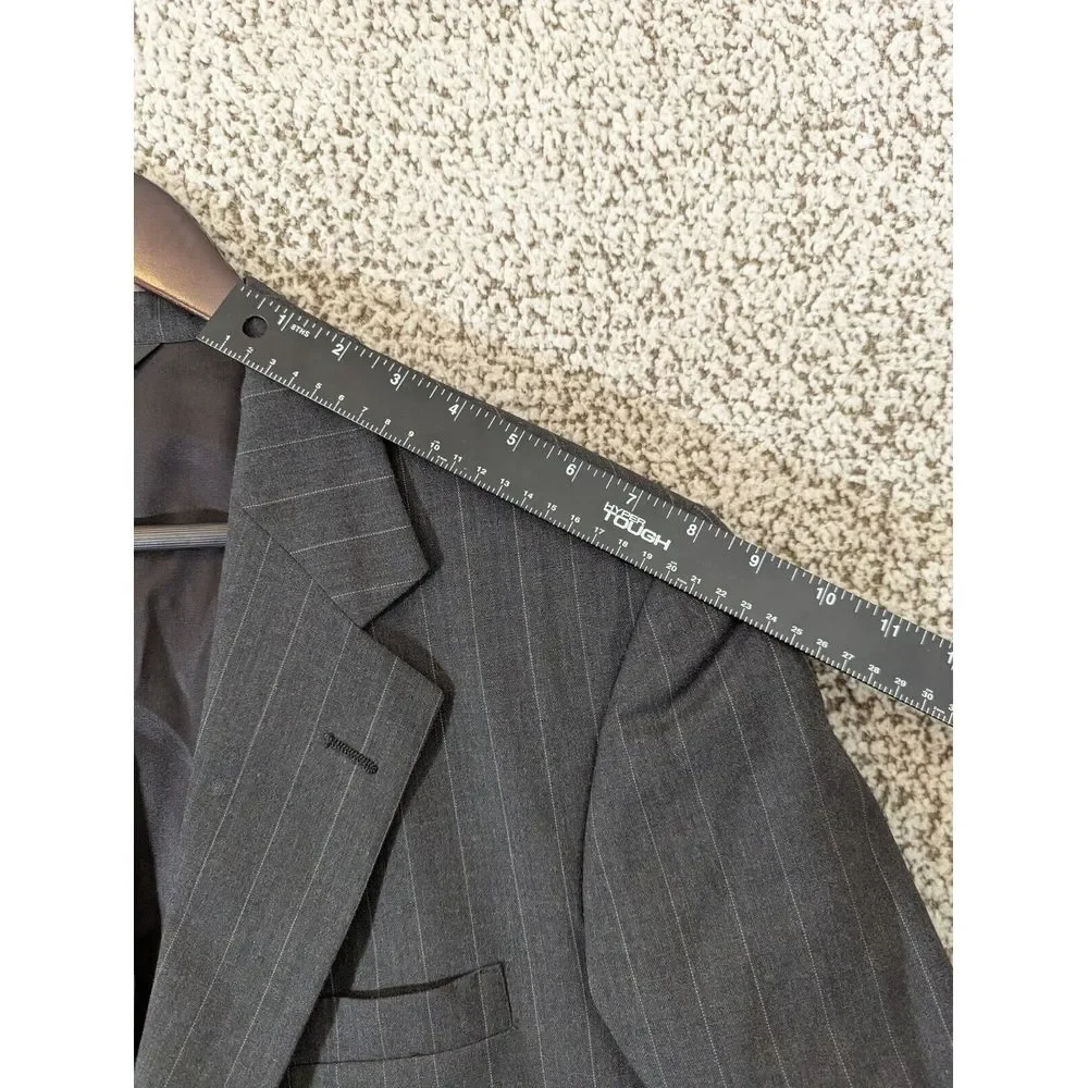 Chaps Ralph Lauren Sport Coat Mens 42R Grey Striped 1980s Virgin Wool Blazer Vtg